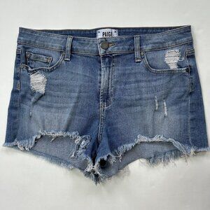 Paige Jean Shorts Women’s 30 Daryn Distressed Cut Off Denim Stretch Raw Hem